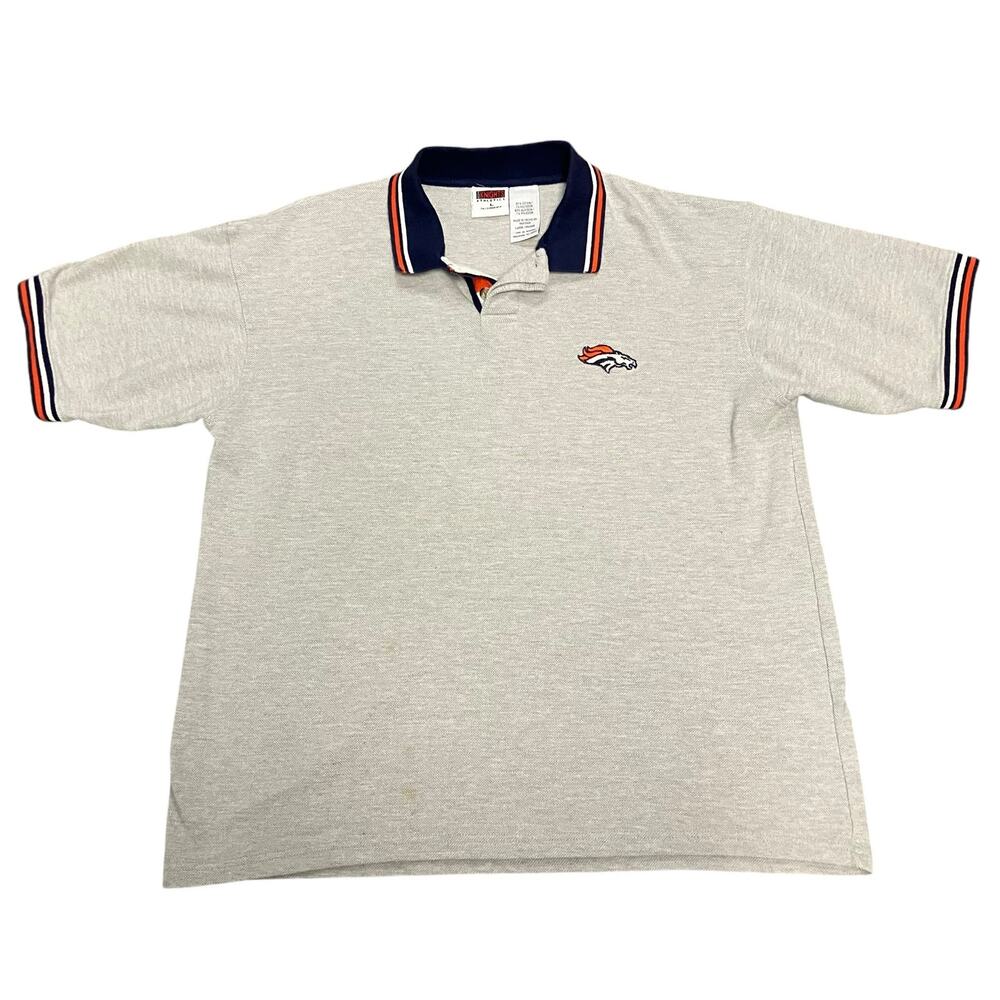 Vintage NFL Men's Denver Broncos Gray Knit Polo Size Large